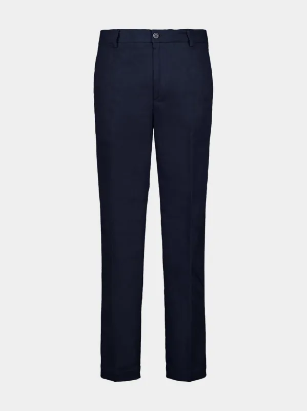 Midnight Blue Straight-Fit Cotton Trousers sold by Fashion Clinic