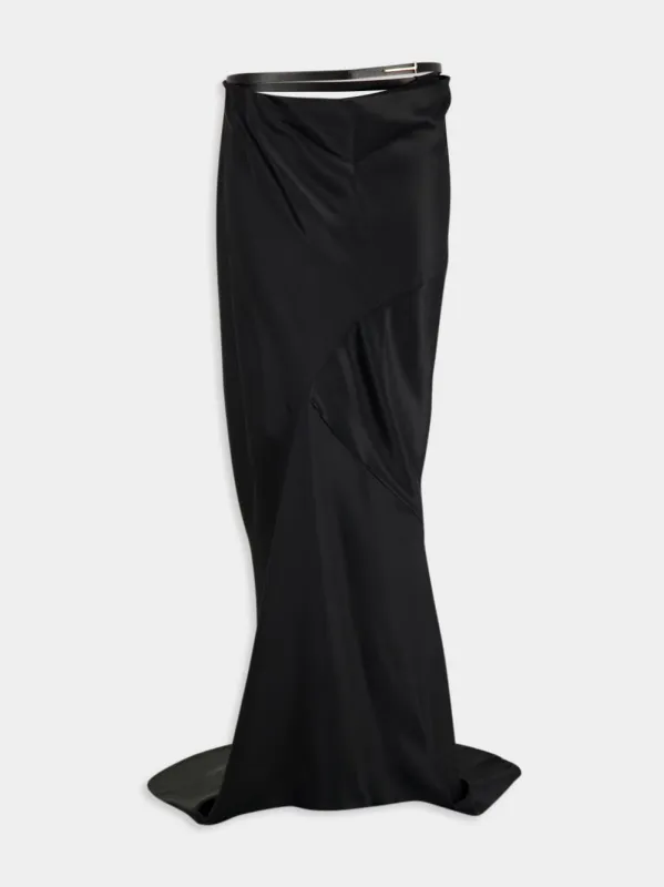 Black Maxi Silk Satin Skirt with Belt sold by Fashion Clinic
