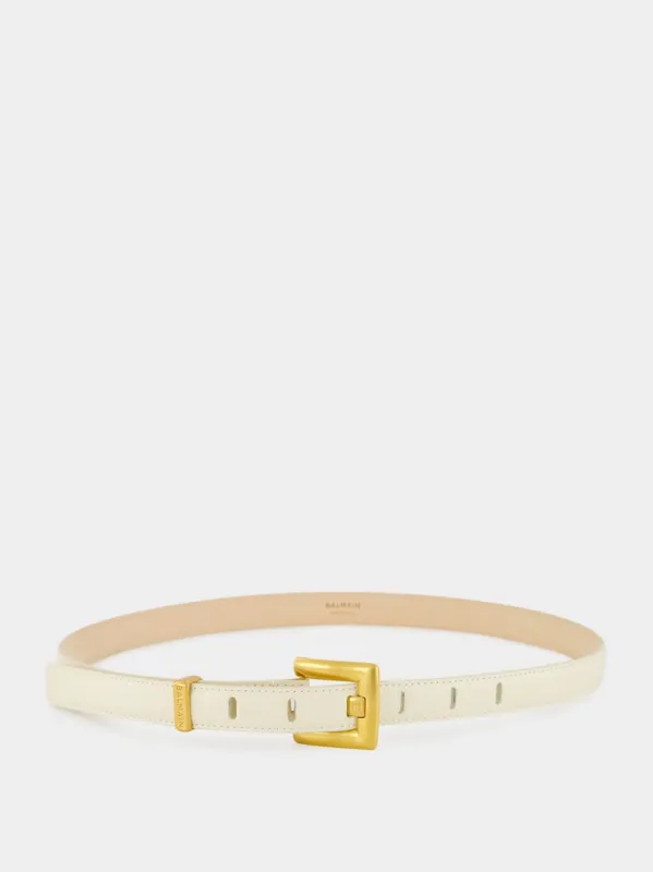 Beige Anthem Narrow Leather Belt made by Balmain