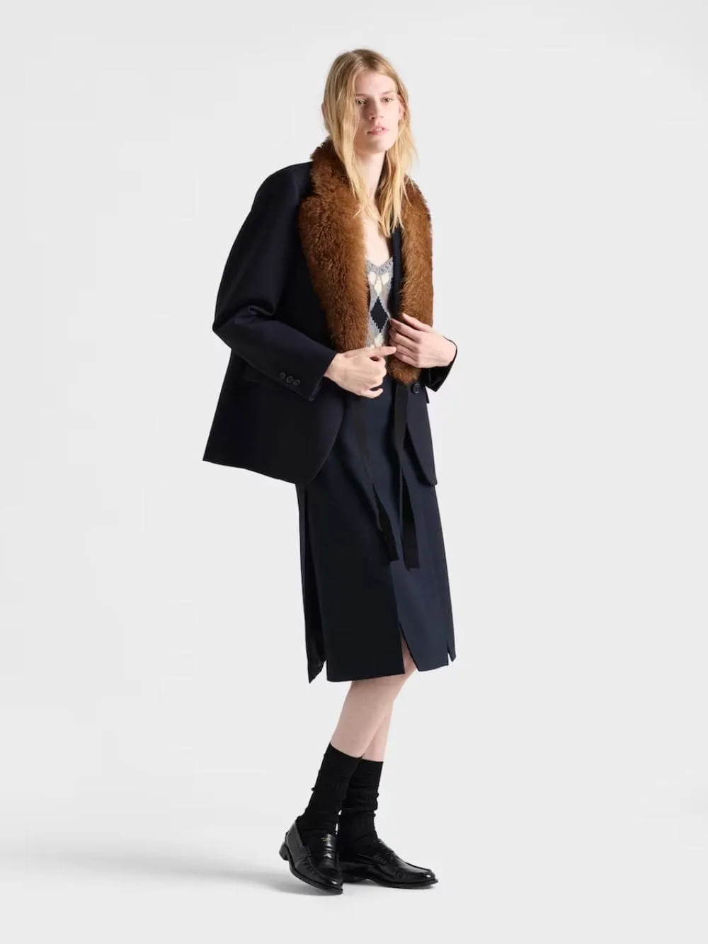 Navy Blue Wool Hopsack Skirt sold by Fashion Clinic product image thumbnail 2
