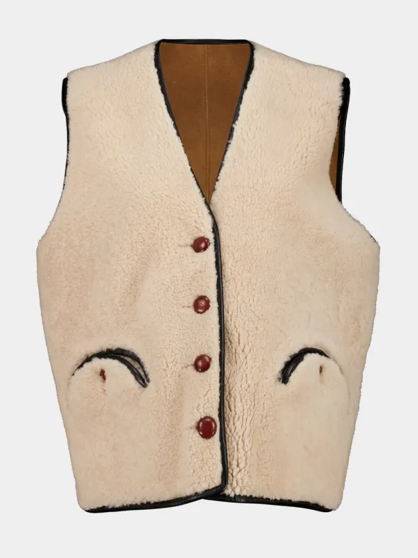 Tatoosh Camel Gliss Reversible Shearling Gilet sold by Fashion Clinic