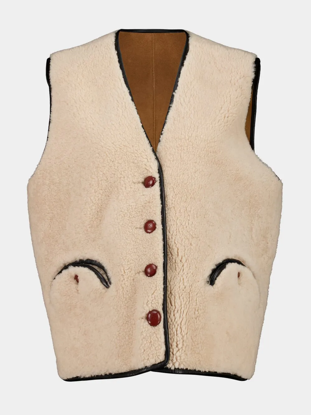 Tatoosh Camel Gliss Reversible Shearling Gilet sold by Fashion Clinic