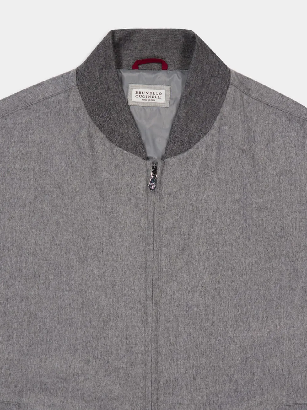 Grey Lightweight Cashmere Flannel Bomber Jacket sold by Fashion Clinic product image thumbnail 3