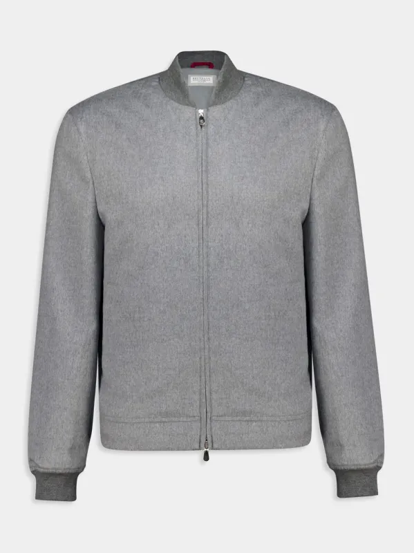 Grey Lightweight Cashmere Flannel Bomber Jacket sold by Fashion Clinic