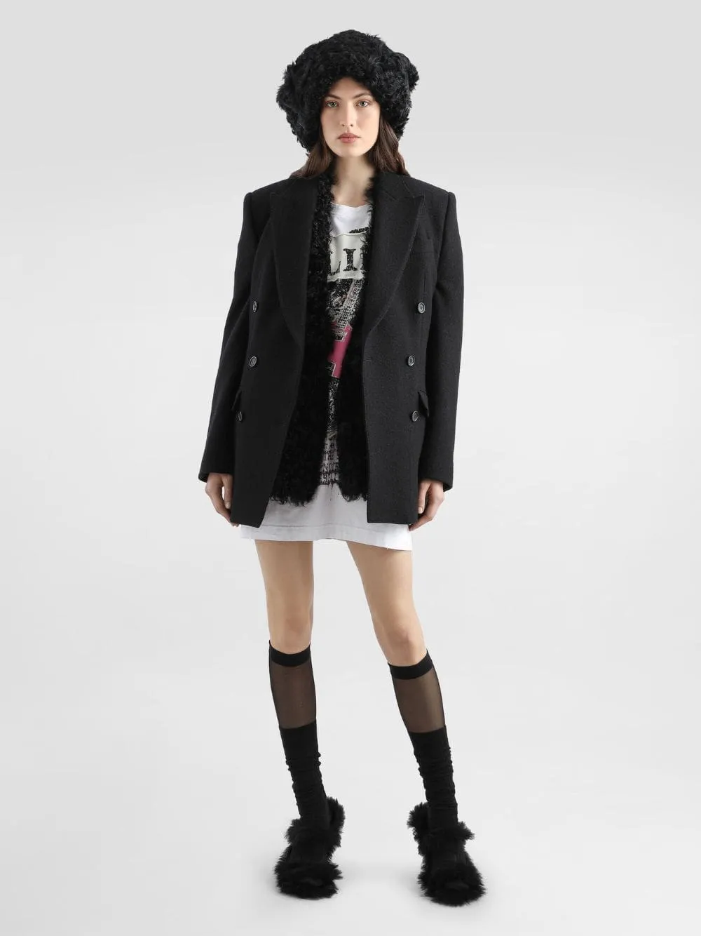 Black Wool Cloth Double-Breasted Jacket sold by Fashion Clinic
