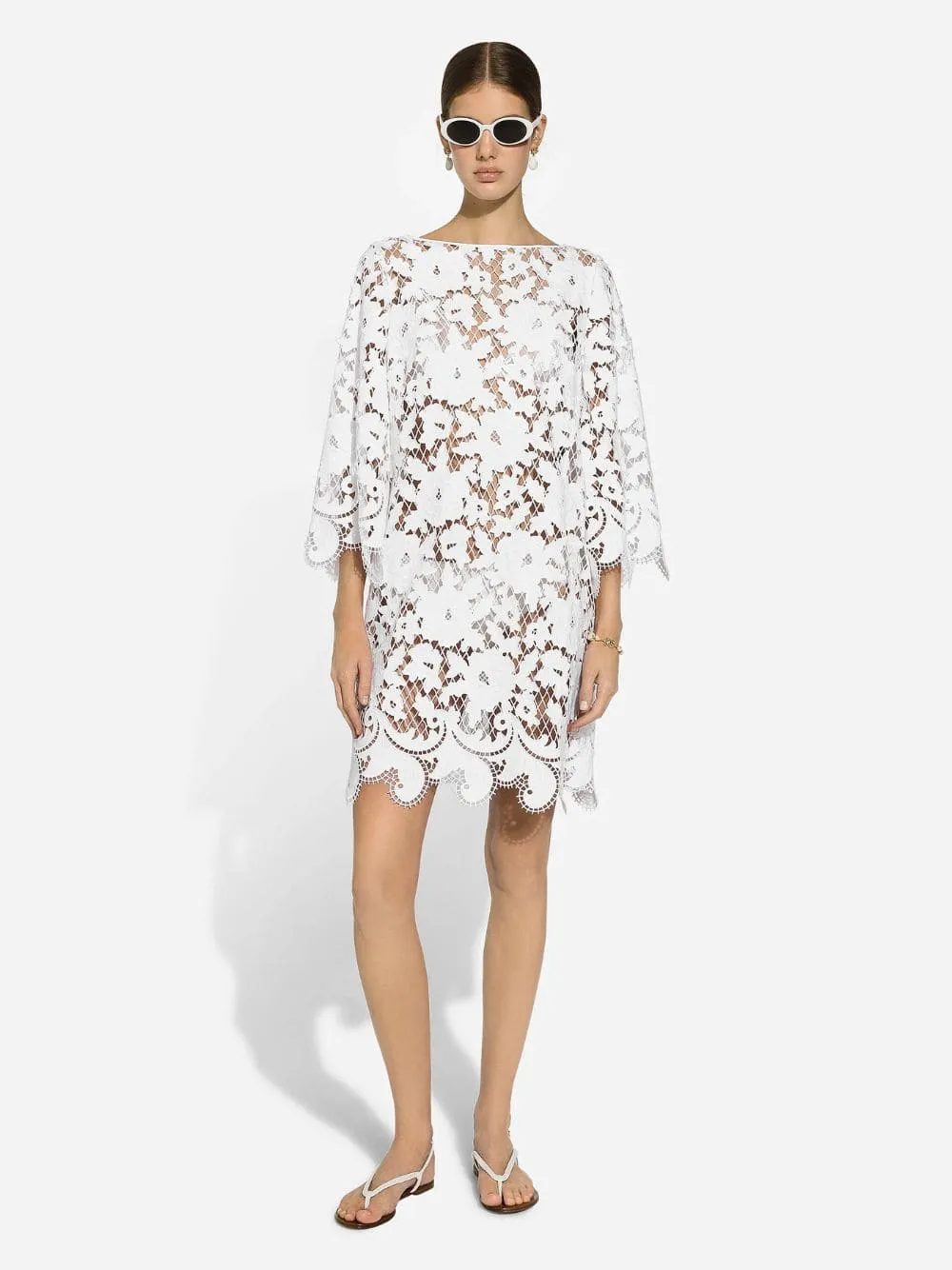 White Embroidered Cotton Short Dress sold by Fashion Clinic product image thumbnail 2