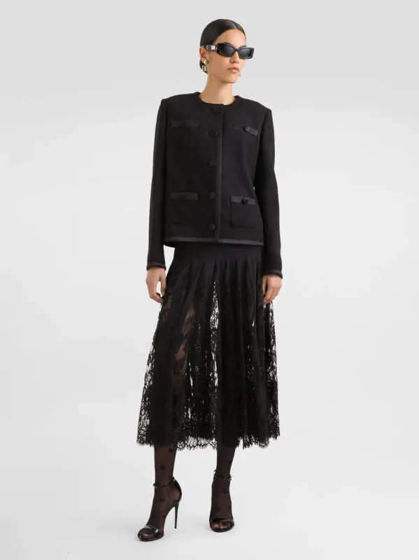 Black Charmeuse and Lace Midi Skirt sold by Fashion Clinic