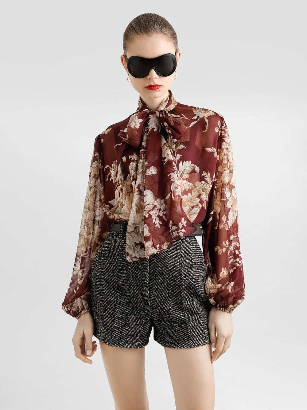 Rose-Print Chiffon Silk Blouse sold by Fashion Clinic product image thumbnail 2