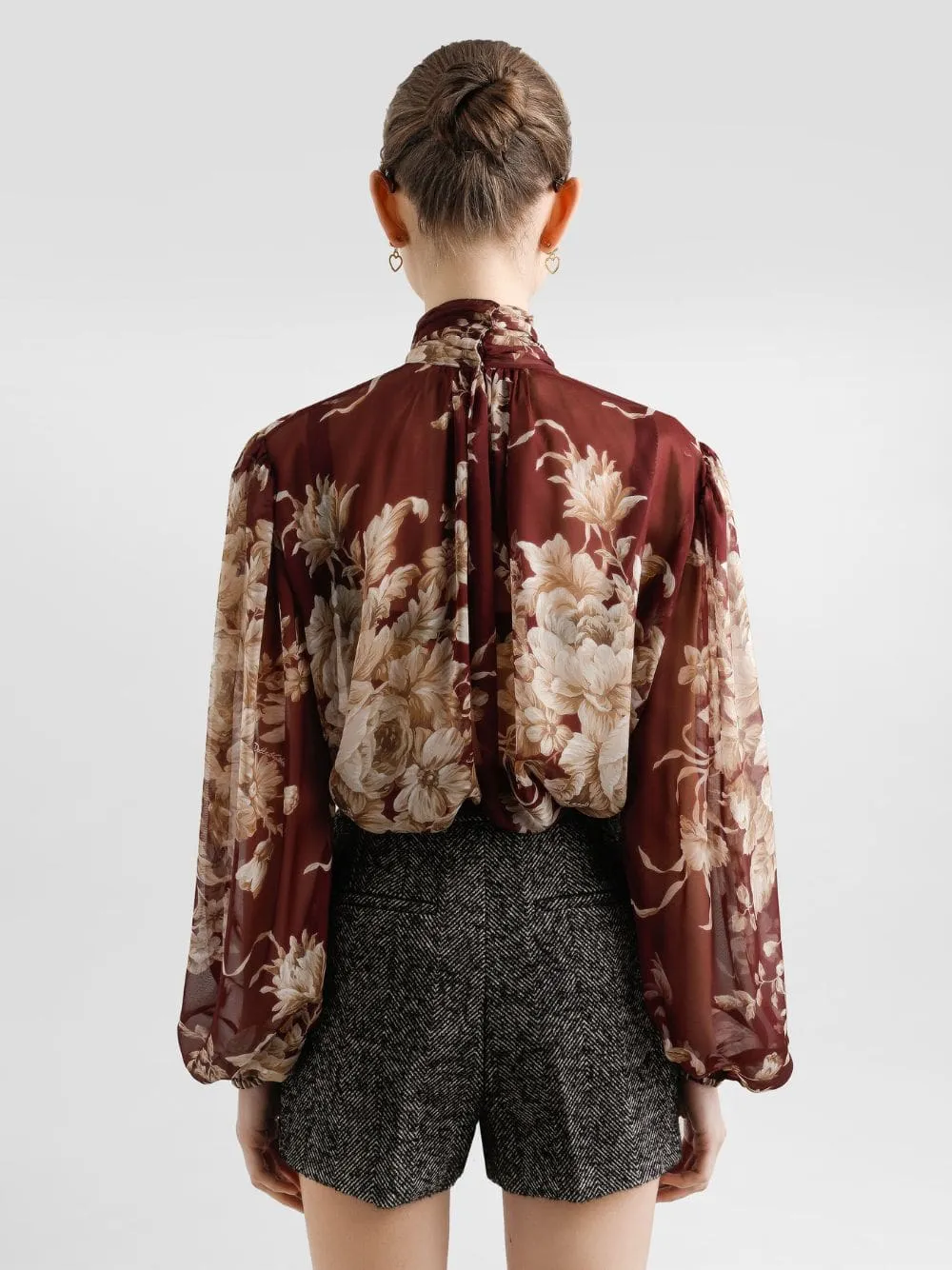 Rose-Print Chiffon Silk Blouse sold by Fashion Clinic product image thumbnail 5