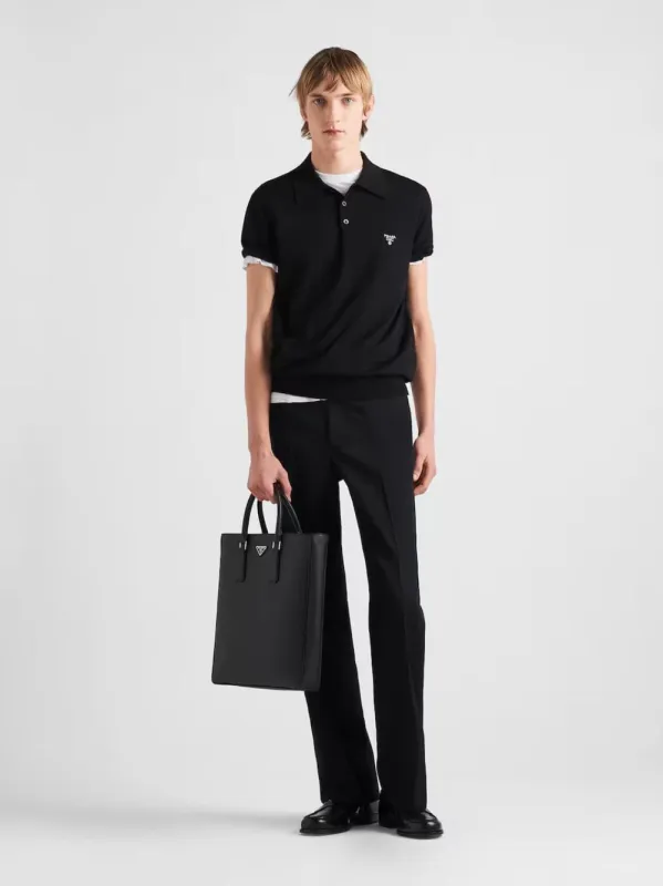 Black Superfine Wool Polo Shirt sold by Fashion Clinic