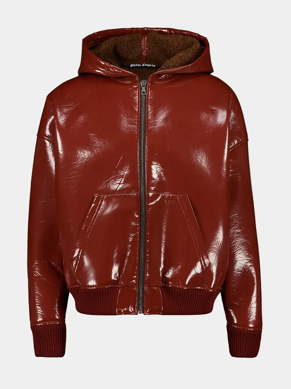 Brick Red Vinyl Leather Bomber Jacket sold by Fashion Clinic