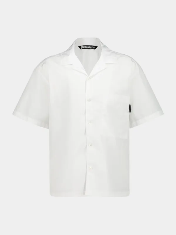 White Short-Sleeve Shirt with Curved Logo sold by Fashion Clinic