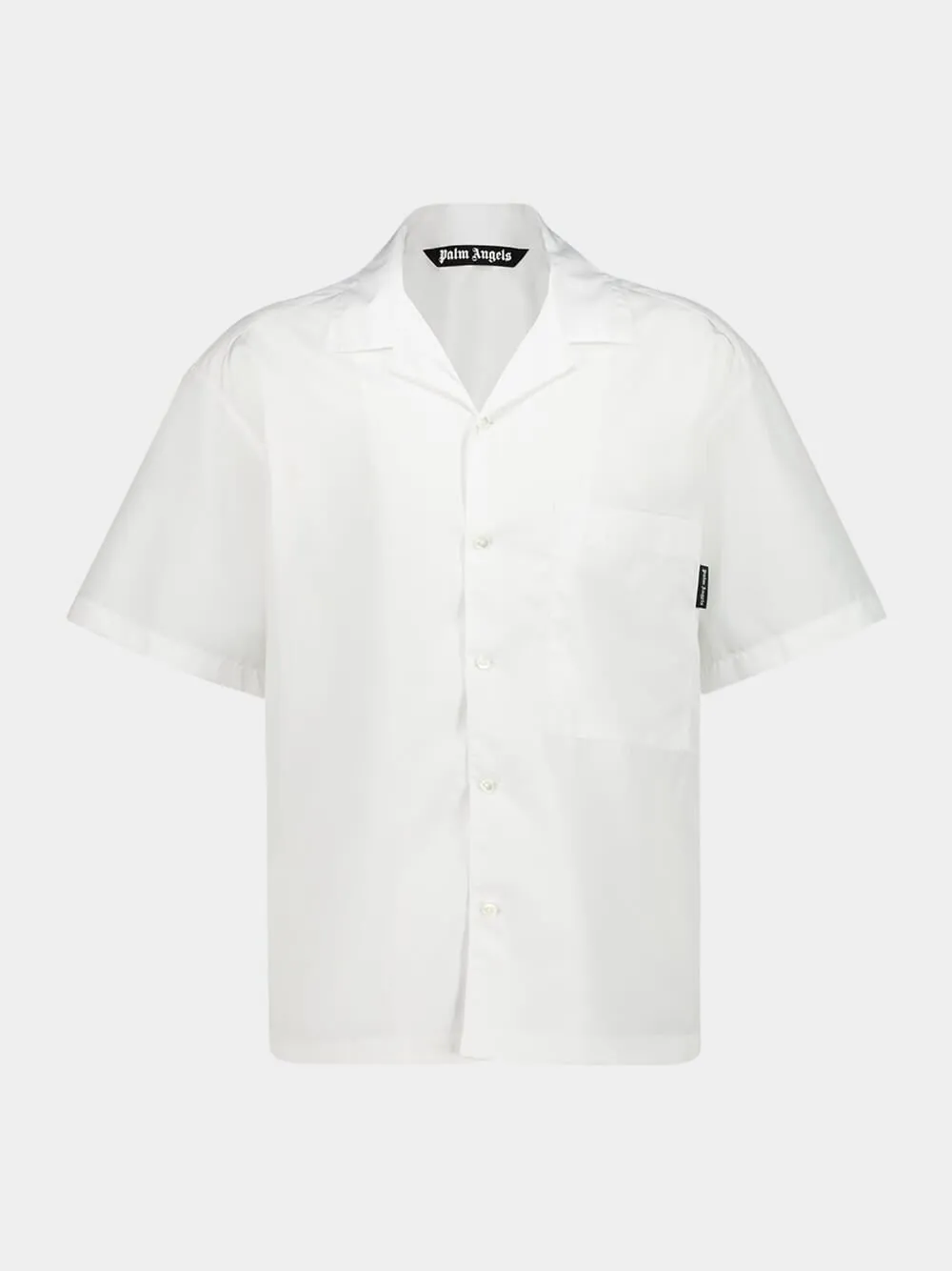 White Short-Sleeve Shirt with Curved Logo sold by Fashion Clinic
