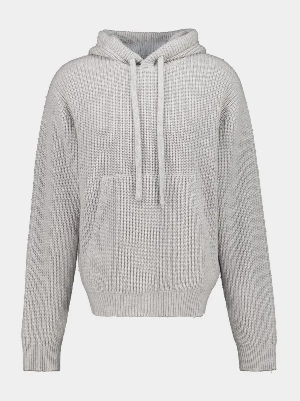 Grey Melange Hooded Wool Knit Sweatshirt sold by Fashion Clinic