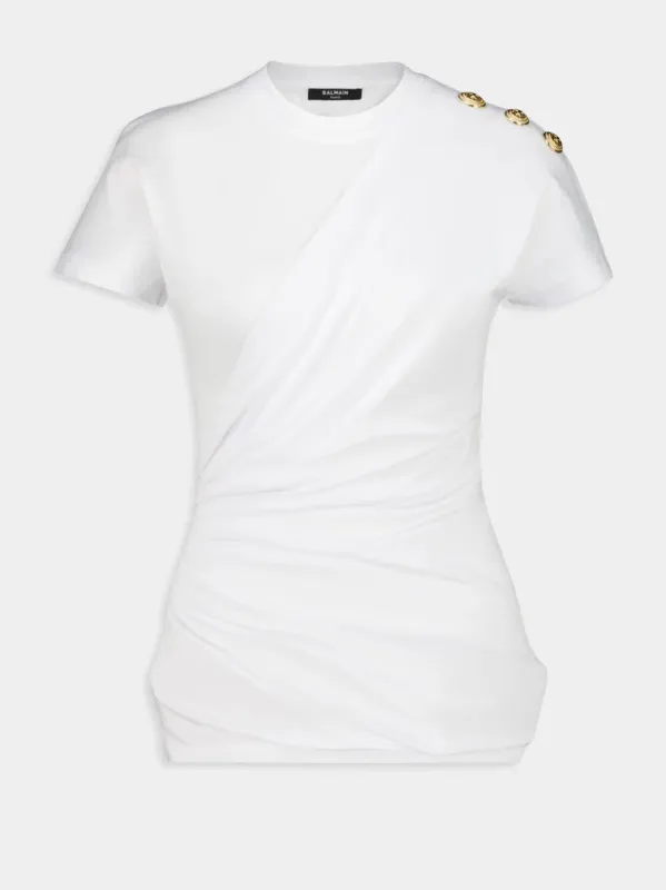 White Draped Jersey T-Shirt sold by Fashion Clinic