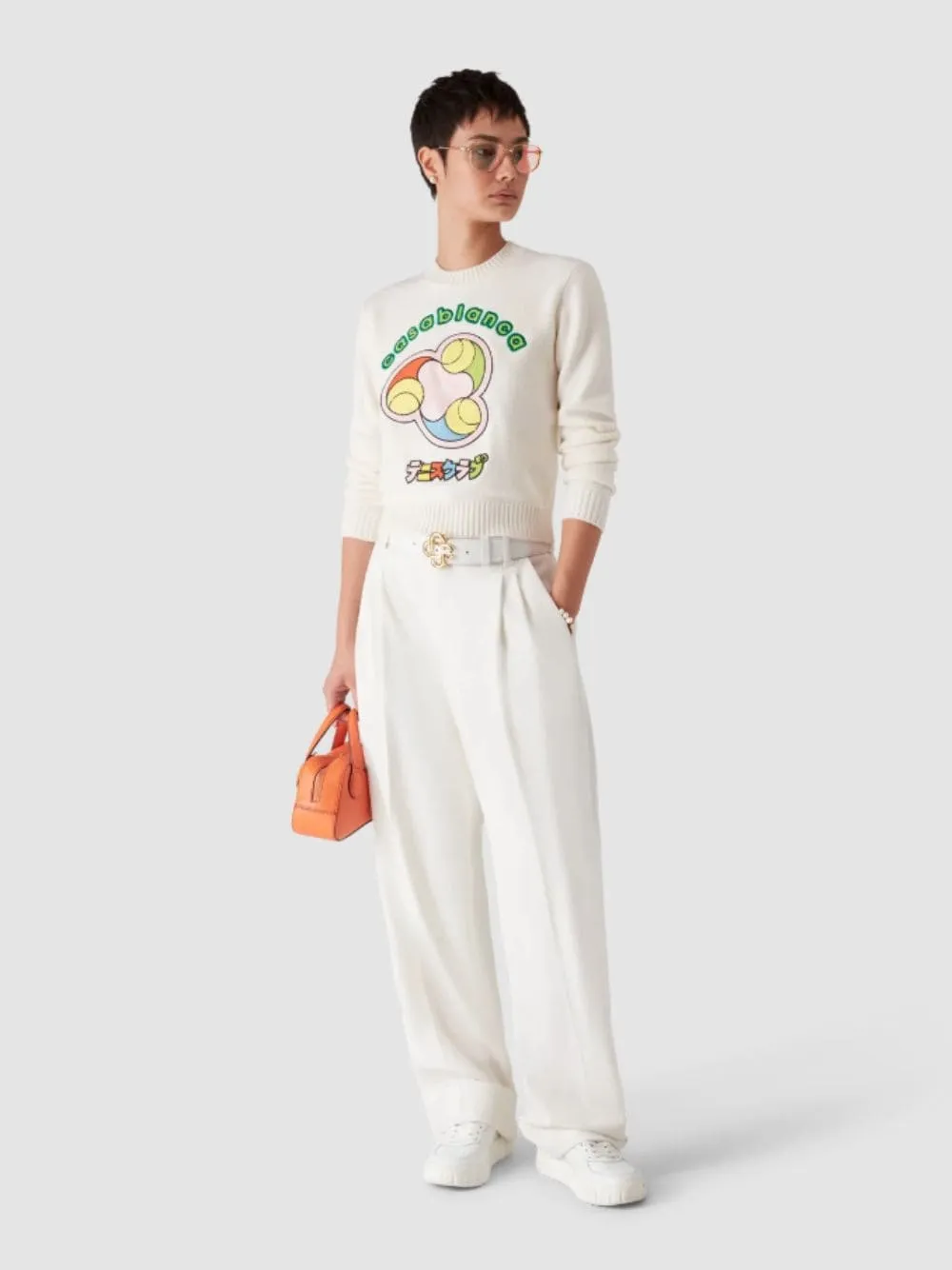 White Tennis Ball Merino Knit Sweater sold by Fashion Clinic product image thumbnail 2