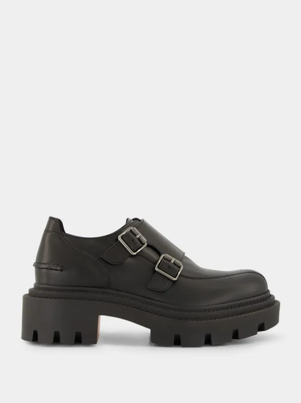 Black Antonina College Double-Buckle Leather Loafers sold by Fashion Clinic