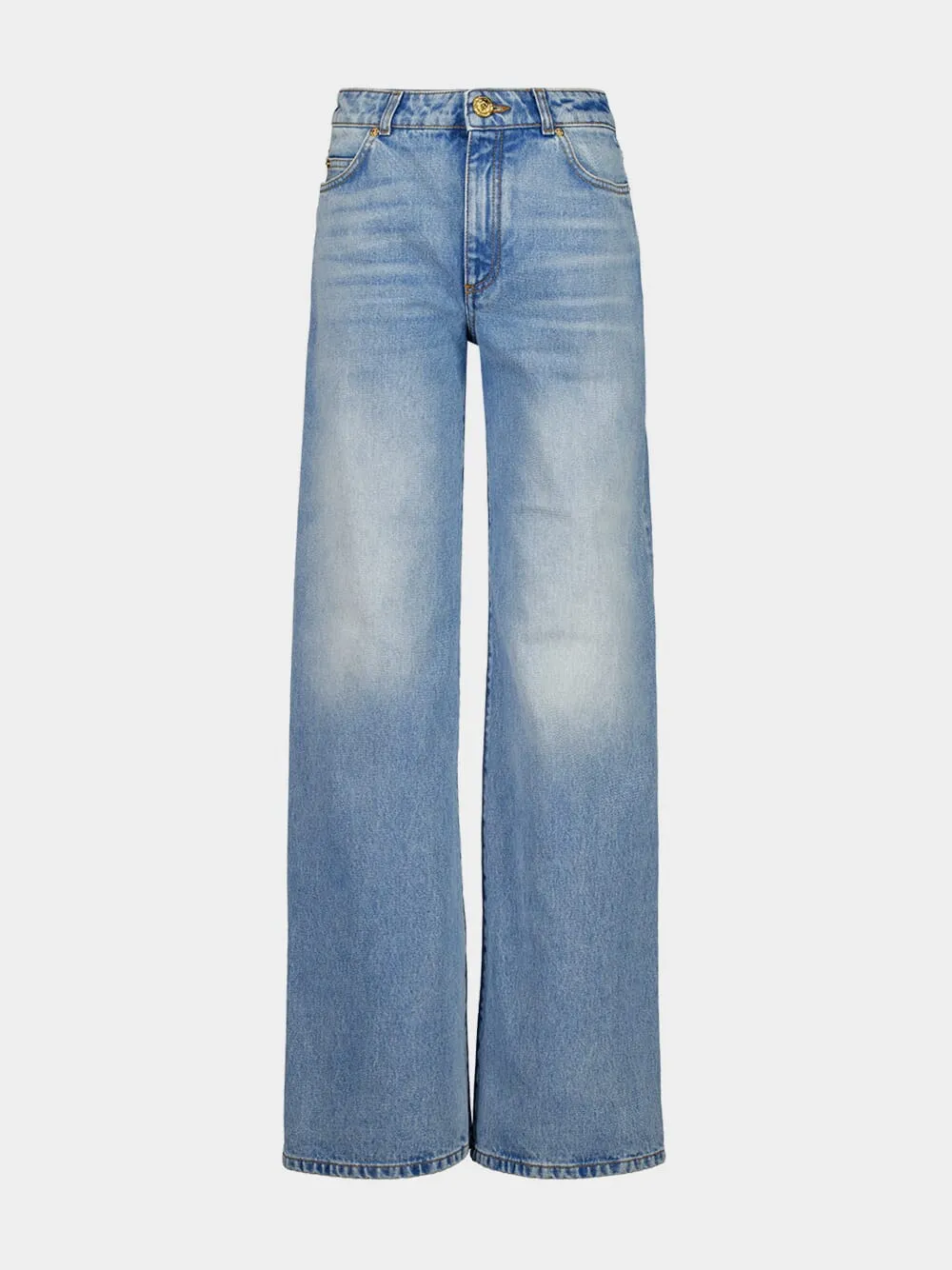 Blue Straight-Leg Faded Denim Jeans sold by Fashion Clinic