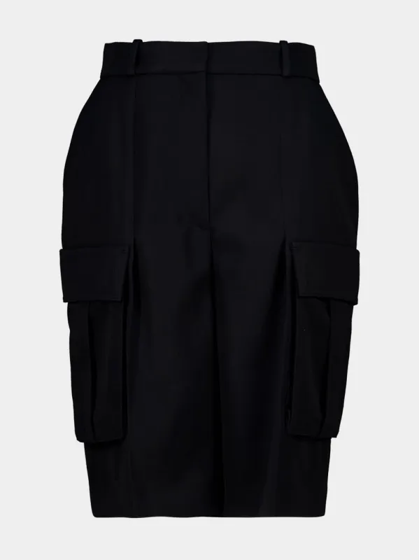 Black Wool Cargo Bermuda Shorts sold by Fashion Clinic