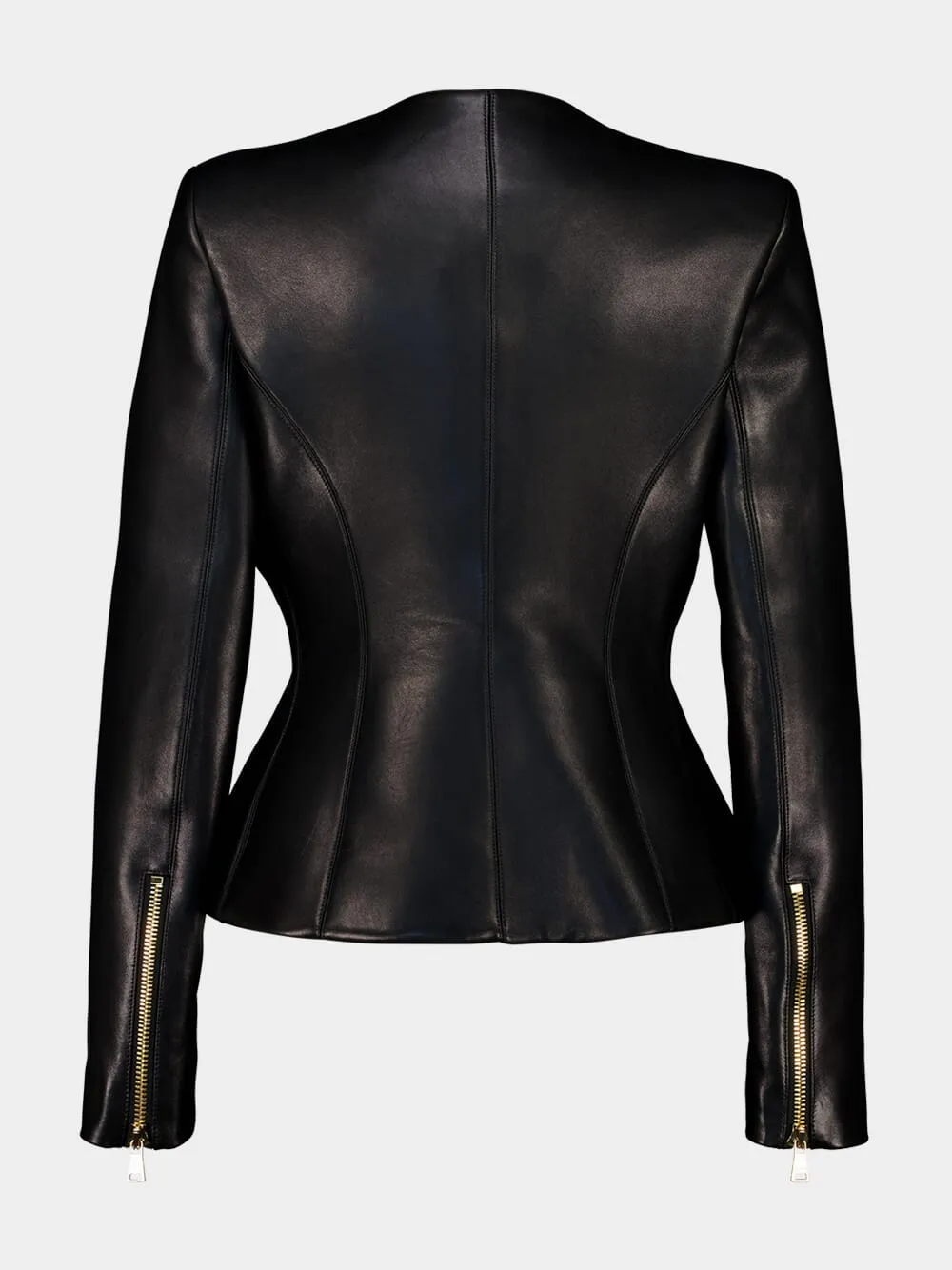 Black Cropped Peplum Lambskin Jacket sold by Fashion Clinic product image thumbnail 4