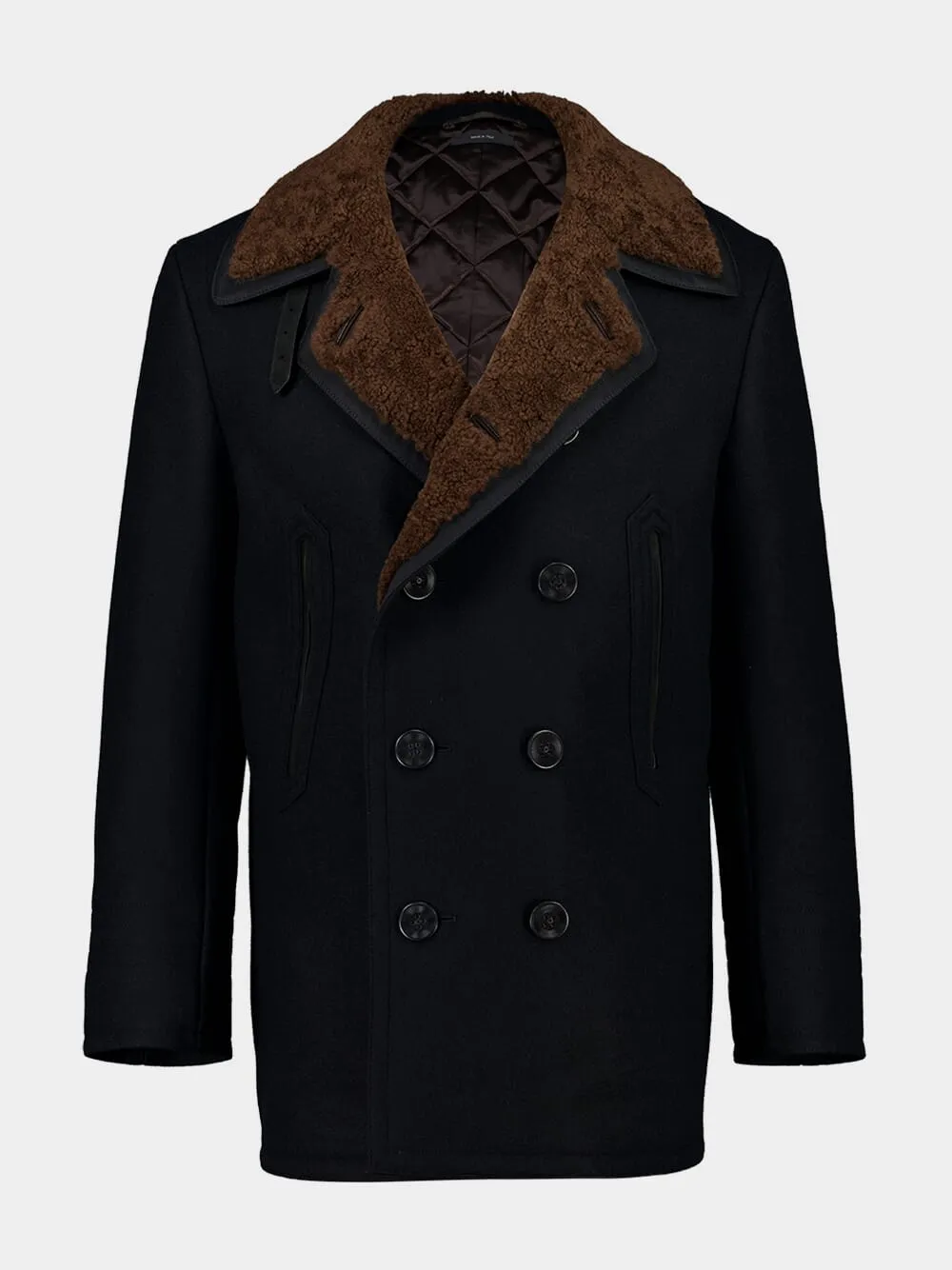 Combo Black and Brown Melton Wool Shearling Peacoat sold by Fashion Clinic