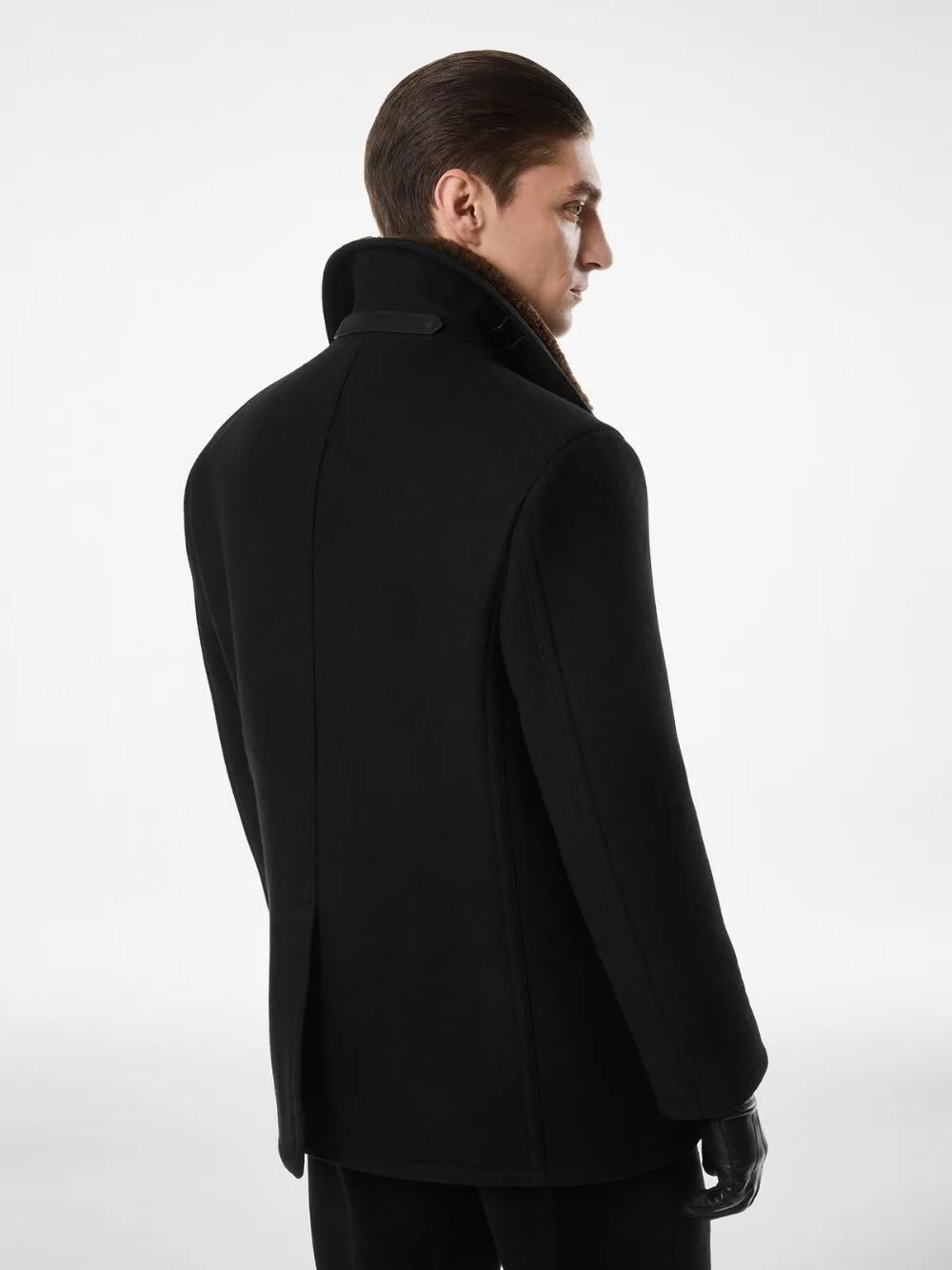 Combo Black and Brown Melton Wool Shearling Peacoat sold by Fashion Clinic product image thumbnail 4