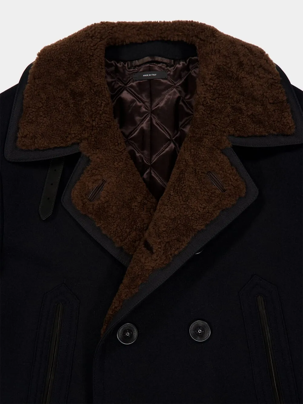 Combo Black and Brown Melton Wool Shearling Peacoat sold by Fashion Clinic product image thumbnail 5