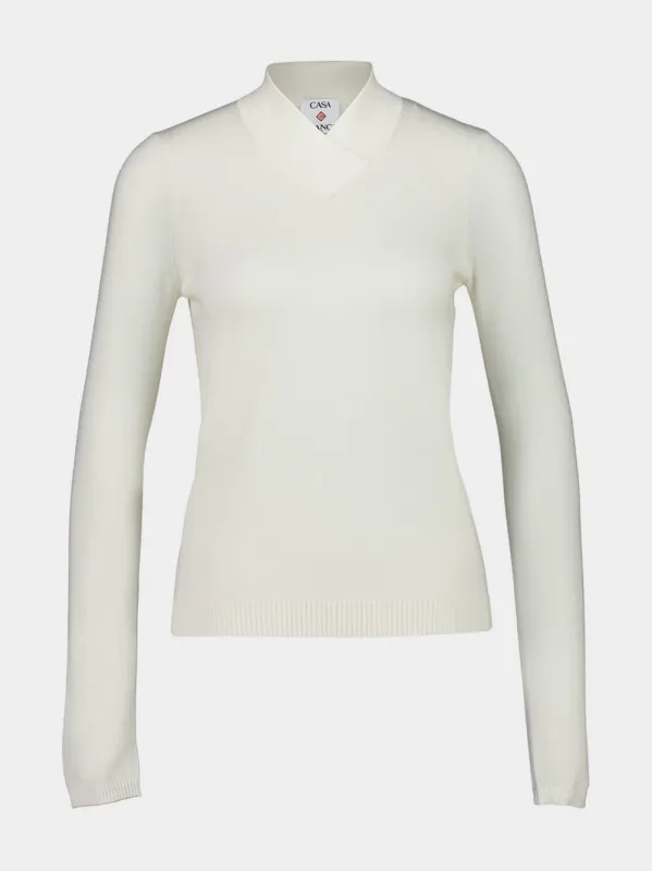 White Merino Wool Cowl H-Neck Sweater sold by Fashion Clinic
