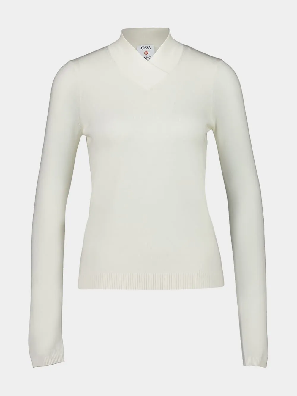 White Merino Wool Cowl H-Neck Sweater sold by Fashion Clinic
