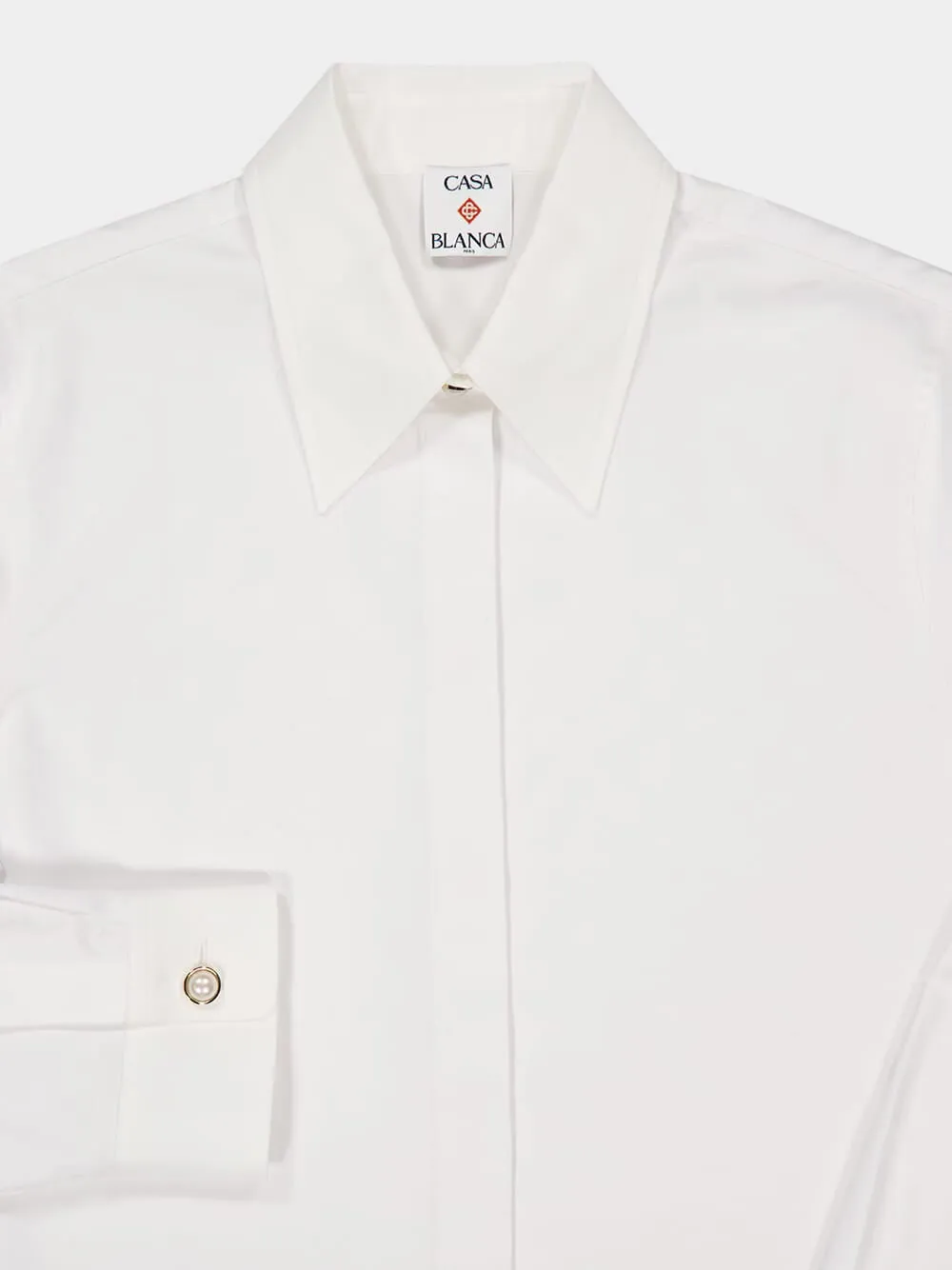 White Cropped Cotton Button-Up Shirt sold by Fashion Clinic product image thumbnail 3