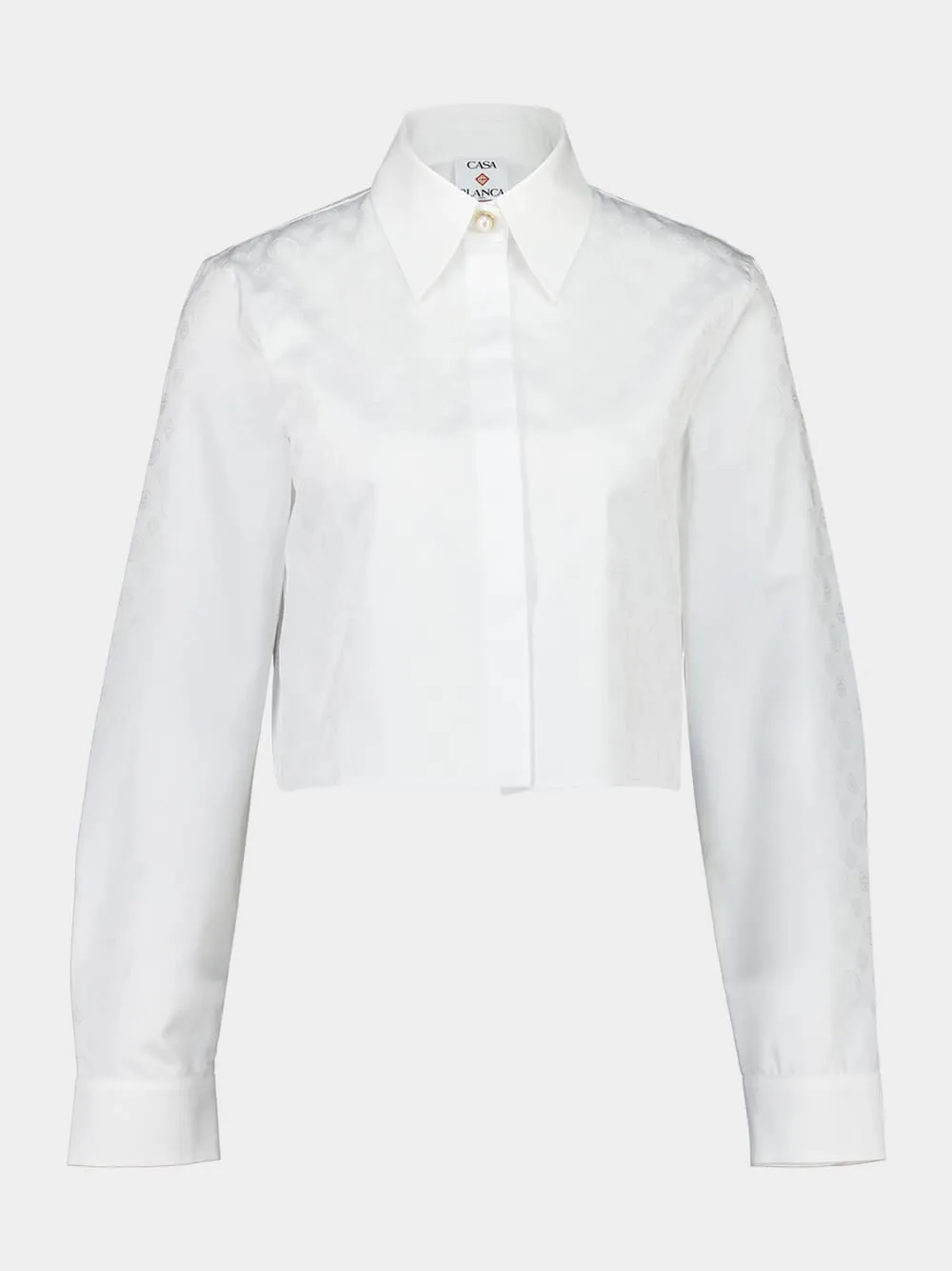 White Cropped Cotton Button-Up Shirt sold by Fashion Clinic