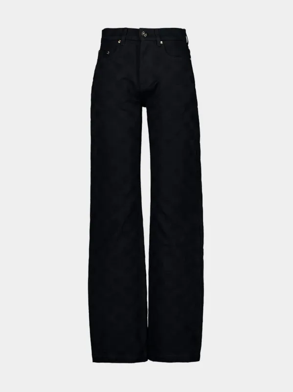 Black Straight Fit Monogram Denim Jeans made by Casablanca