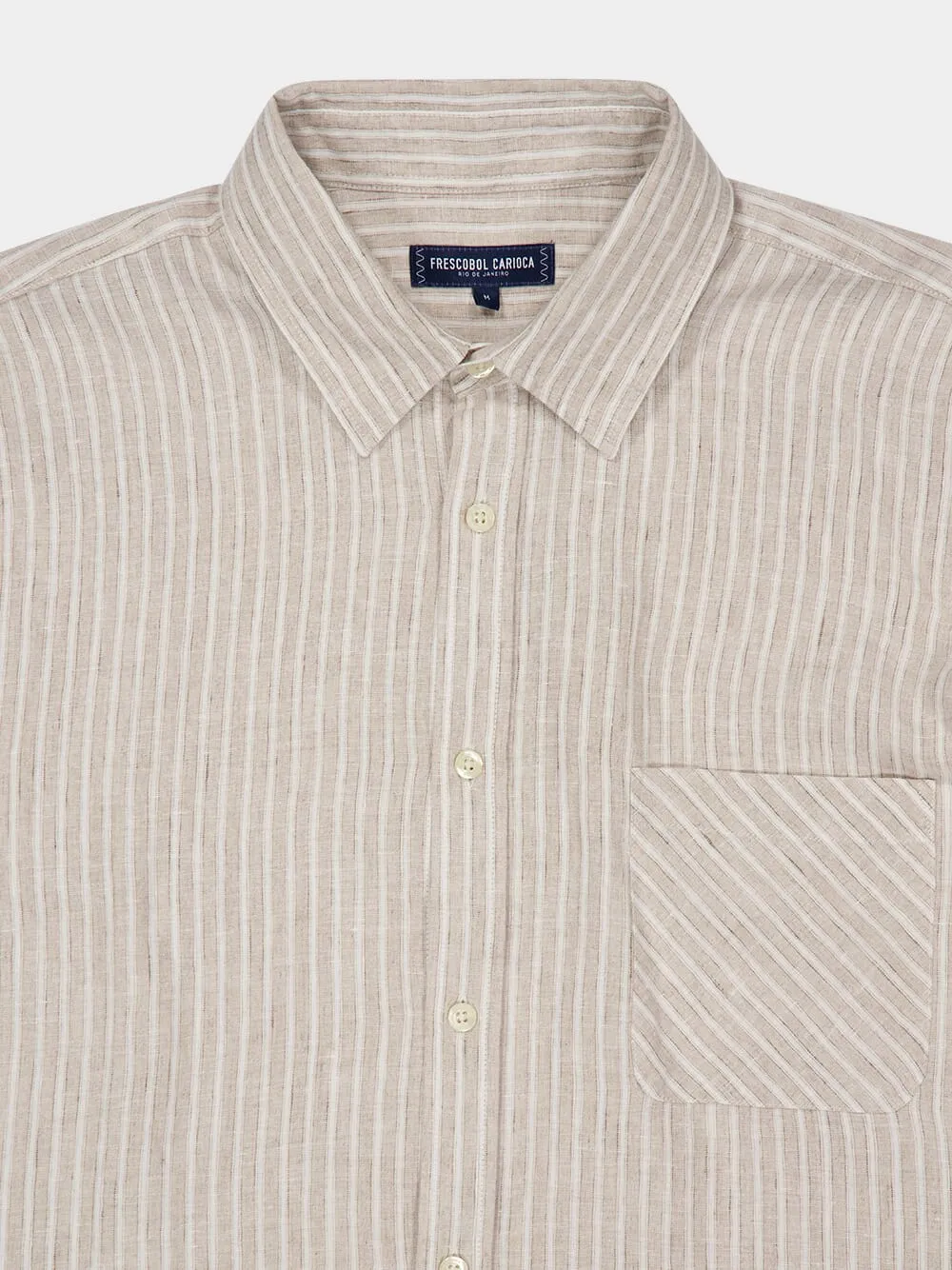 Khaki Striped Linen Button-Up Shirt sold by Fashion Clinic product image thumbnail 3