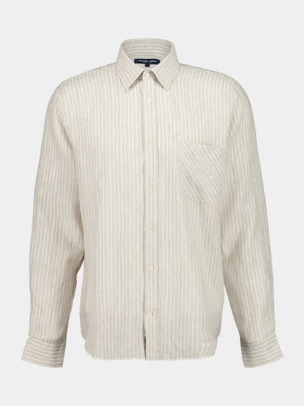 Khaki Striped Linen Button-Up Shirt sold by Fashion Clinic