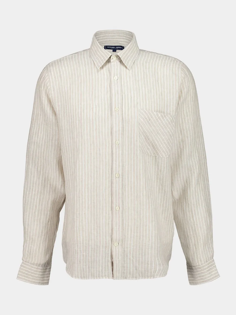 Khaki Striped Linen Button-Up Shirt sold by Fashion Clinic