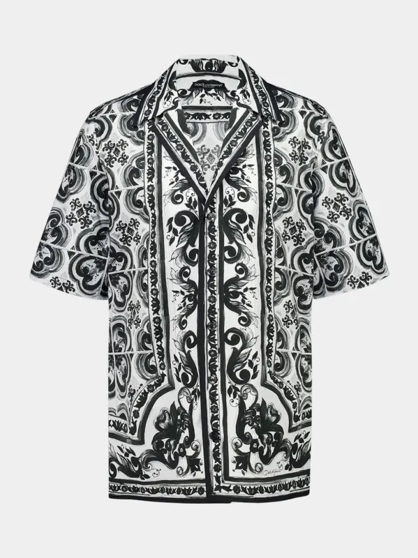 Black Majolica Print Short Sleeve Shirt sold by Fashion Clinic