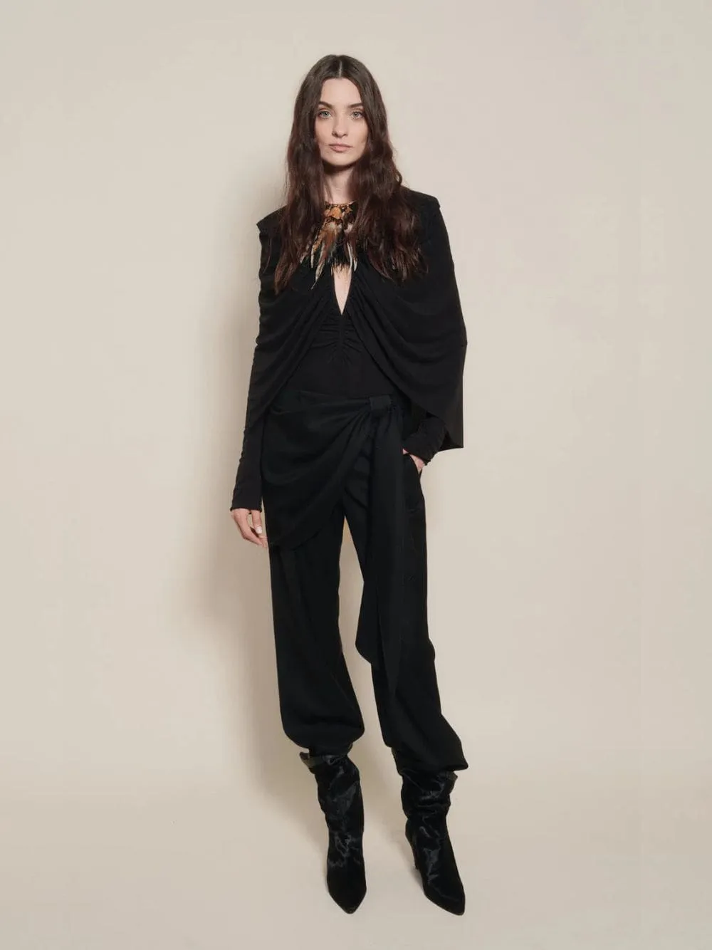 Black Starlight Draped Jersey Bodysuit sold by Fashion Clinic product image thumbnail 2