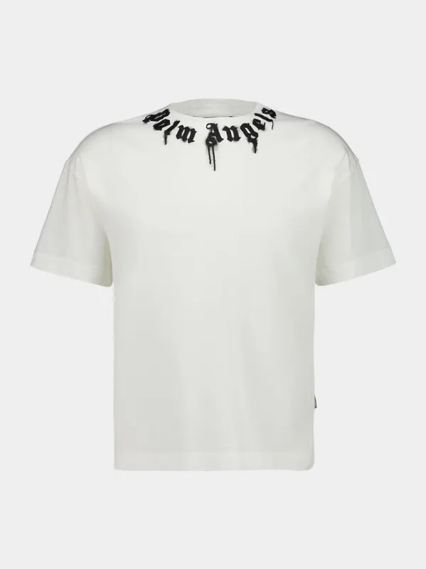 White Logo T-Shirt with Black Collar Detail sold by Fashion Clinic