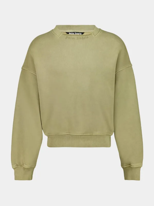 Army Green Curved Logo Sweatshirt made by Palm Angels