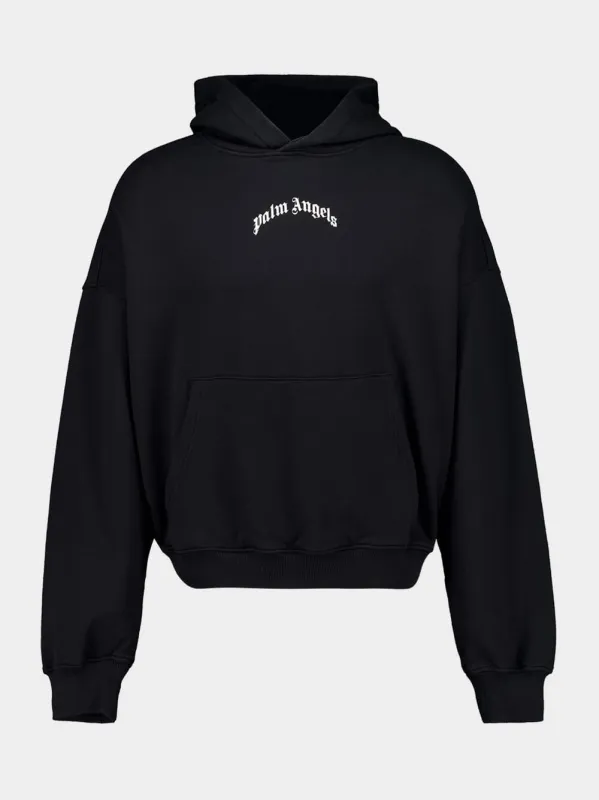 Black Hooded Sweatshirt with Back Curved Logo made by Palm Angels