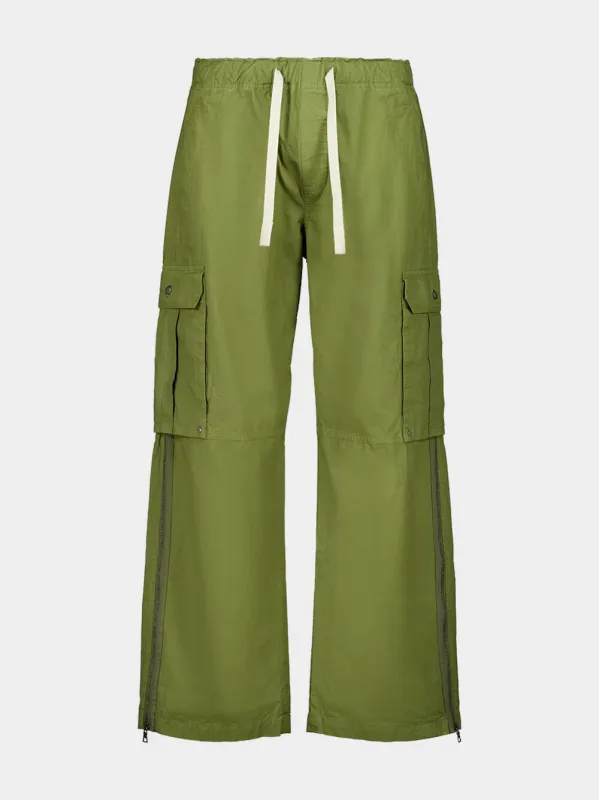 Army Green Cargo Pants with Curved Logo sold by Fashion Clinic