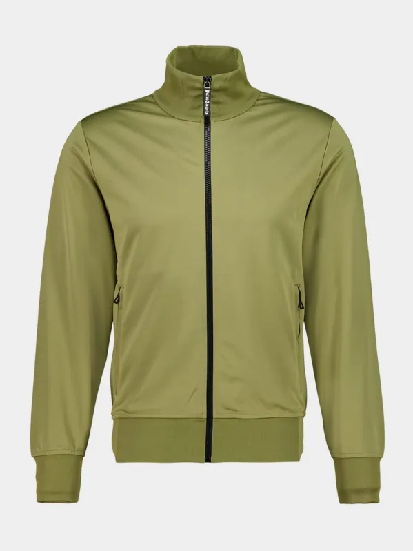 Army Green Track Jacket with Back Curved Logo sold by Fashion Clinic
