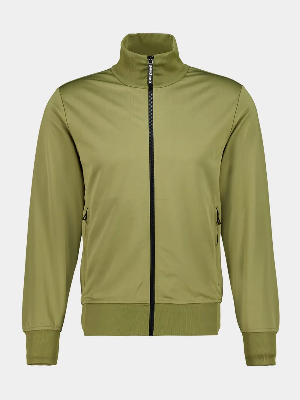 Army Green Track Jacket with Back Curved Logo sold by Fashion Clinic