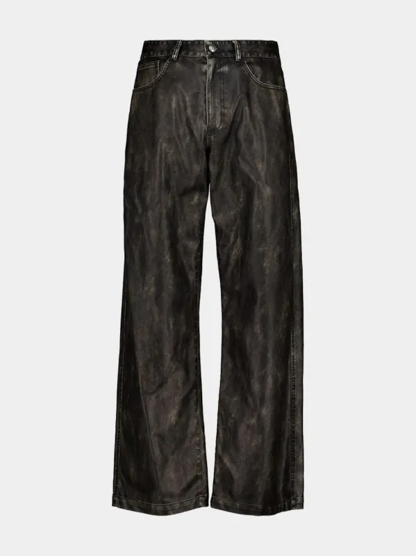 Dark Grey and Black Coated Pants with Logo Detail sold by Fashion Clinic