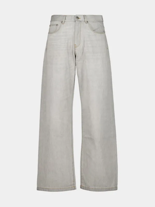 Light Grey Loose Fit Jeans with Curved Logo sold by Fashion Clinic