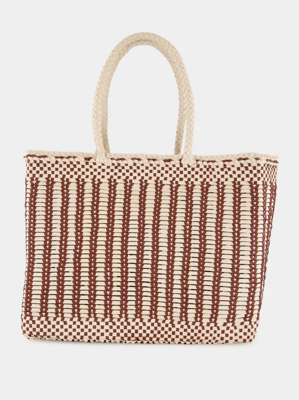 Bali Big Sand and Bordeaux Leather Basket Bag sold by Fashion Clinic