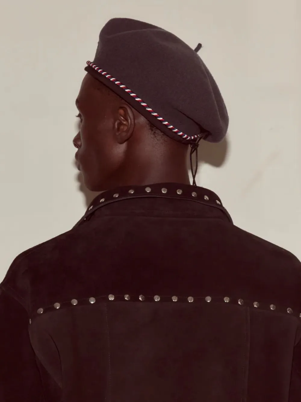 Charcoal Script Beret with Red and Blue Piping sold by Fashion Clinic product image thumbnail 4