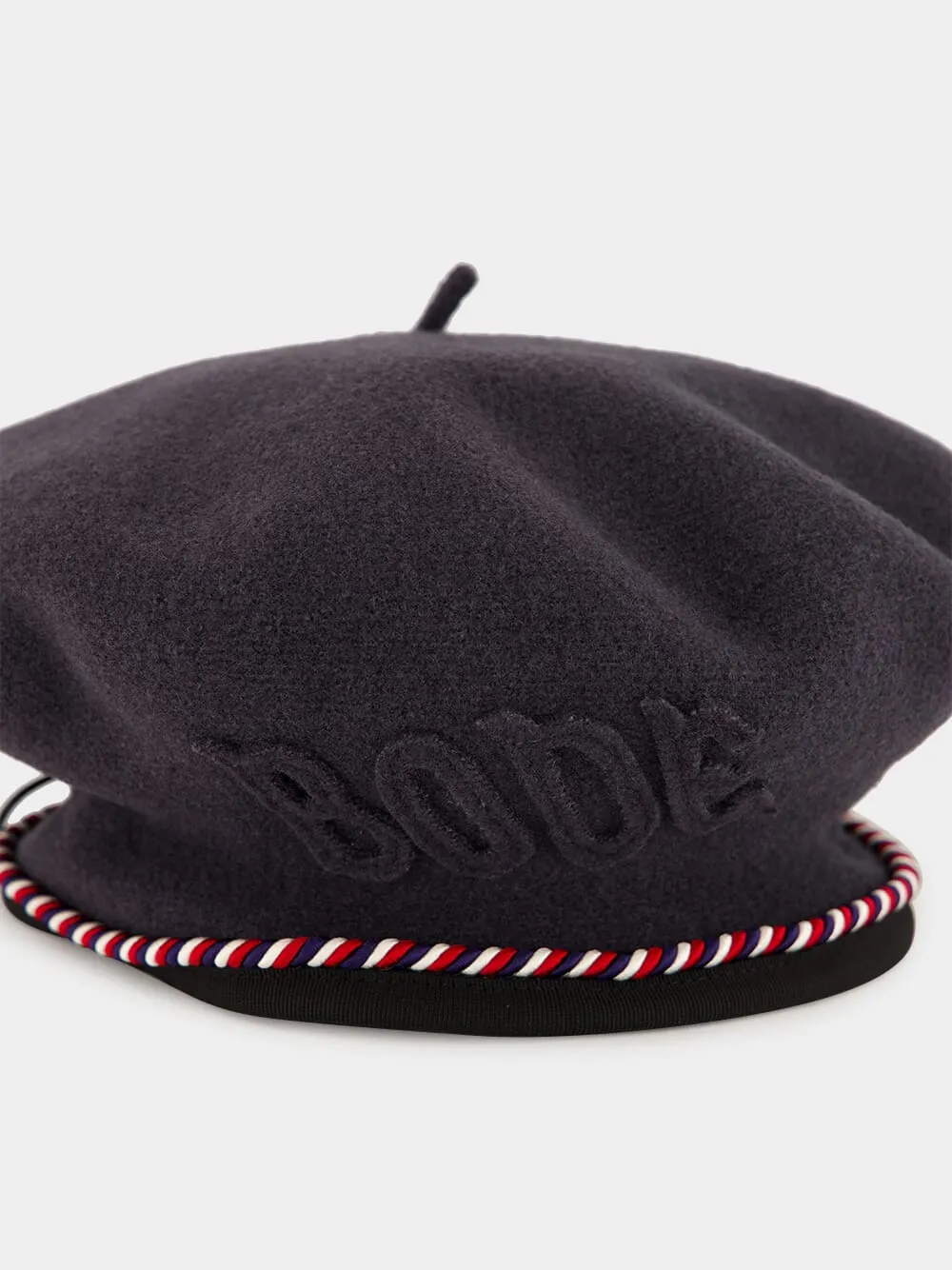 Charcoal Script Beret with Red and Blue Piping sold by Fashion Clinic product image thumbnail 5