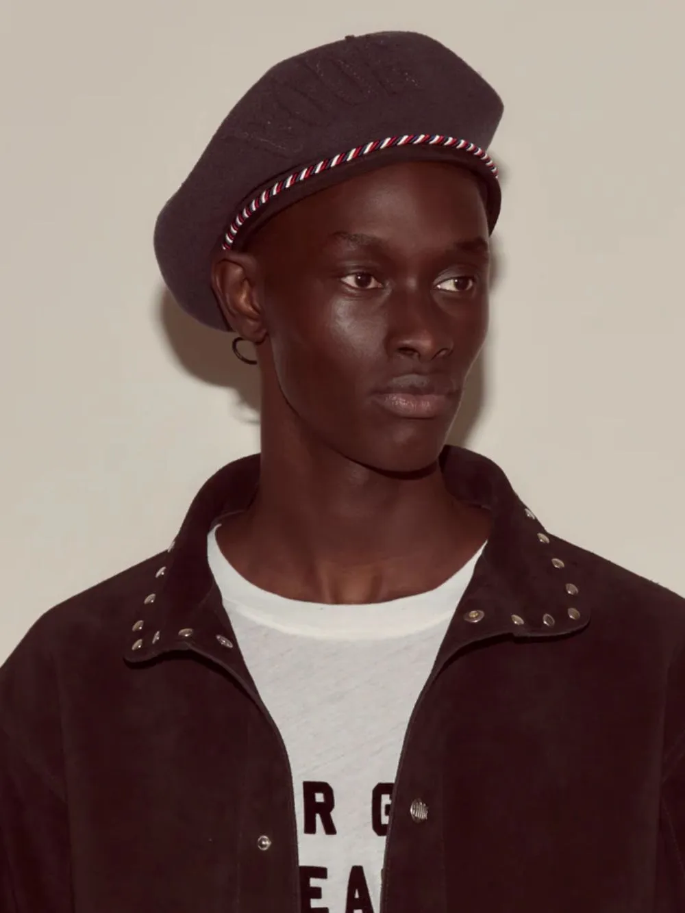 Charcoal Script Beret with Red and Blue Piping sold by Fashion Clinic product image thumbnail 2