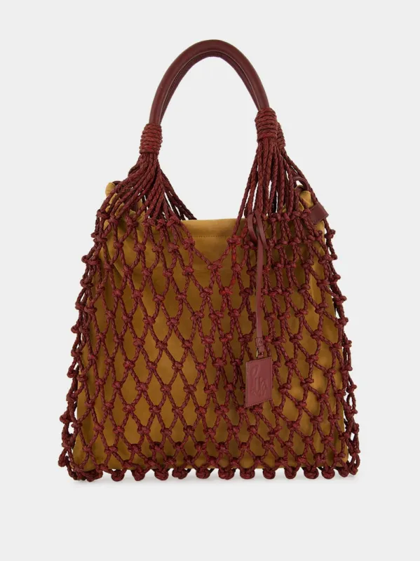 Big Marble Coffee Bean Leather Macramé Maxi Purse sold by Fashion Clinic